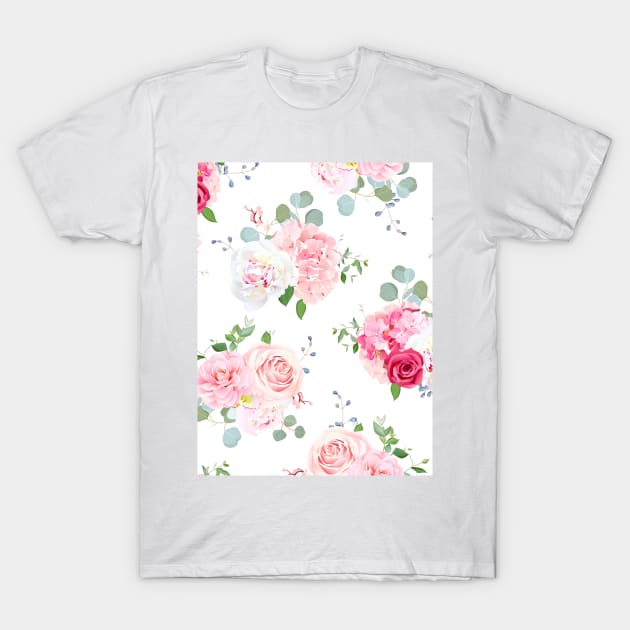 Pink Floral Pattern T-Shirt by NewburyBoutique